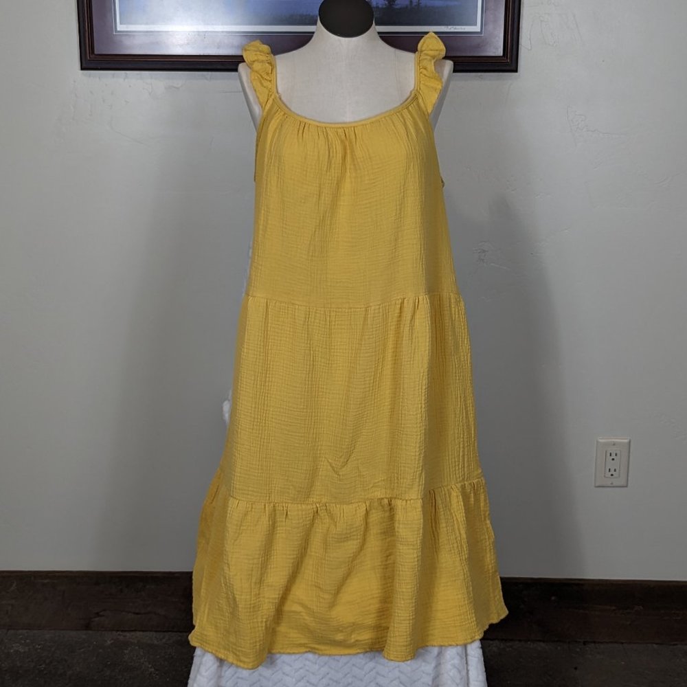 4OUR Dreamers Size L NWT Yellow Cotton Midi Tiered Summer Dress